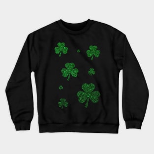 St Patricks Day, Deep Green 3 Leaf Faux Glitter Clovers Crewneck Sweatshirt